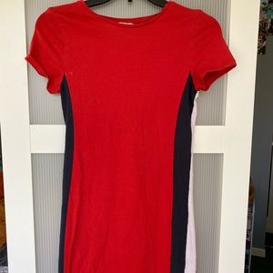 Fitted red striped dress